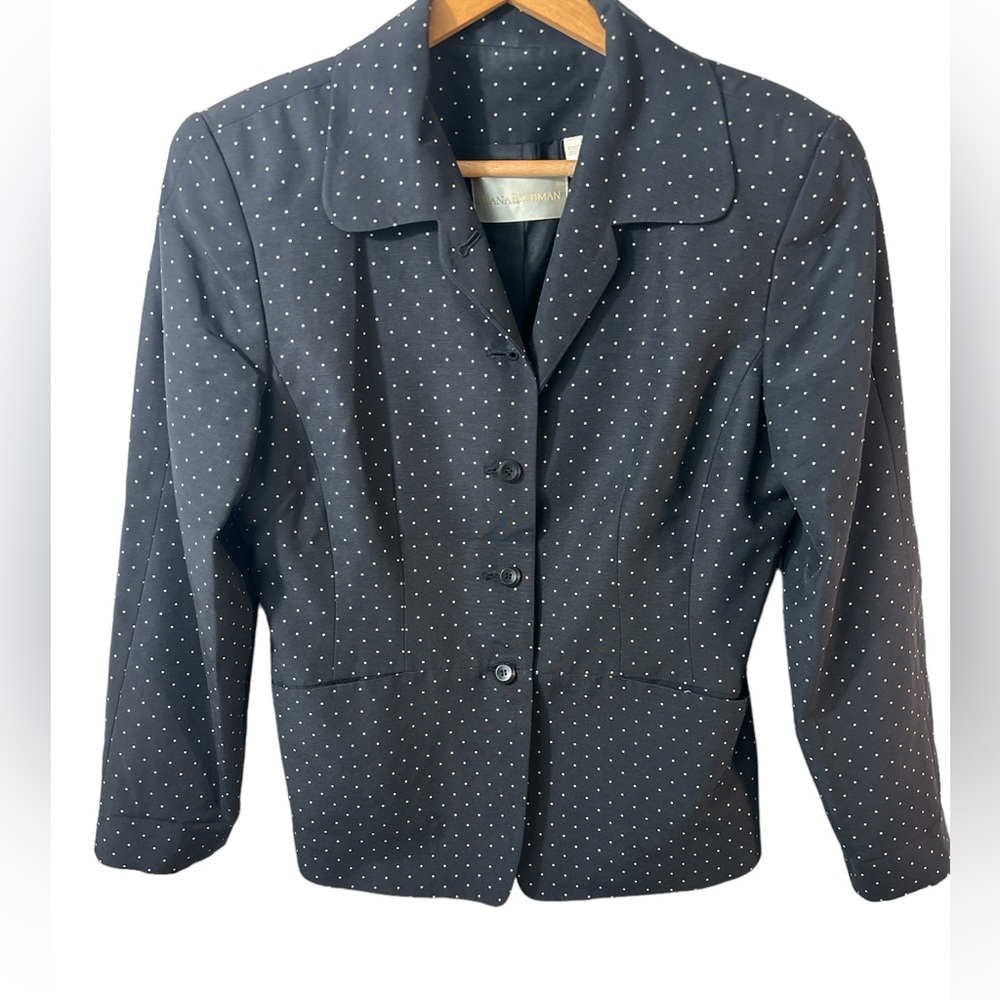 Dana Buchman black ivory polka dot 3 button blazer size large. career office